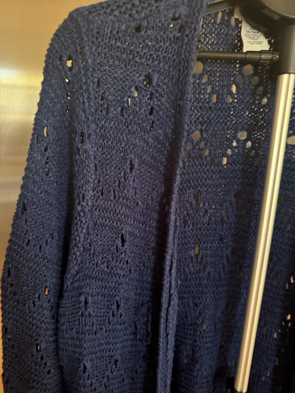 Catherines Navy Open-Front Crochet Fringe Cardigan NWOT - Picture 2 of 10